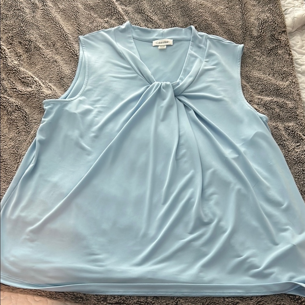 Calvin Klein Blue Tie Front Relaxed Blouse